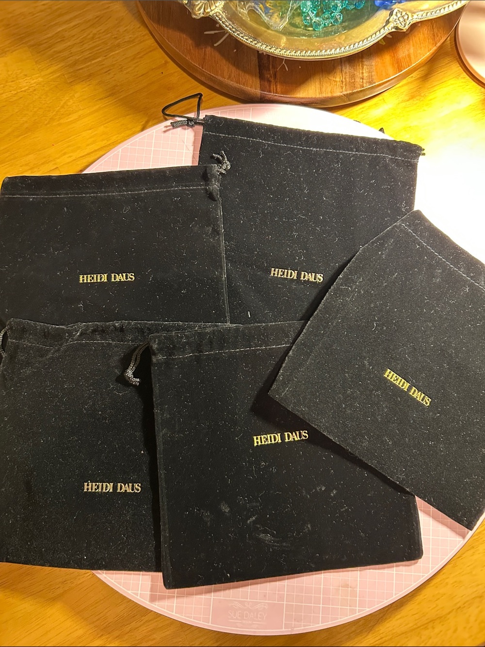 Heidi Daus Black Velvet Jewelry Pouches with Gold Logo (Set of 5)